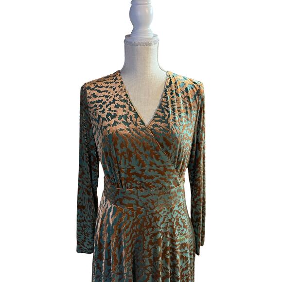 Soft Surroundings Shae Dress Velvet Burnout Animal Print Midi Large Petite - Picture 6 of 16